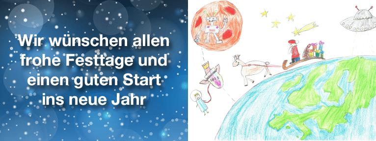 Selbst gemalte Bilder der Mitarbeiterkinder zum Weihnachtsmalwettbewerb 2024